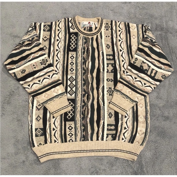 Men's Beige and Black Patterned Sweater - Picture 2 of 2